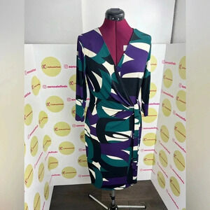 Boutique Emmanuel Women's Long Sleeve V-Neck Faux Wrap Crepe Dress